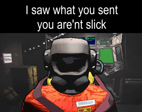a video game character with the words i saw what you sent you are n't slick on the bottom
