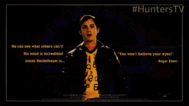 a poster for hunters tv with roger ebert 's quote on it