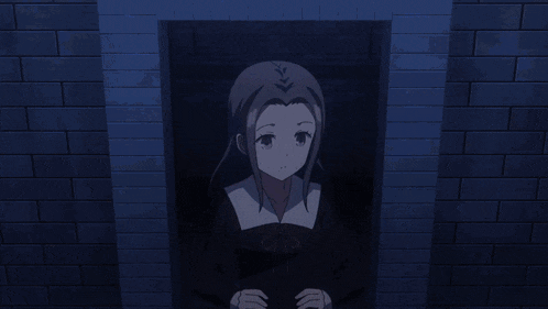 a girl looks out of a window with a light coming out of it