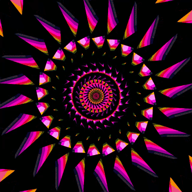 an optical illusion of a spiral with green and yellow rays