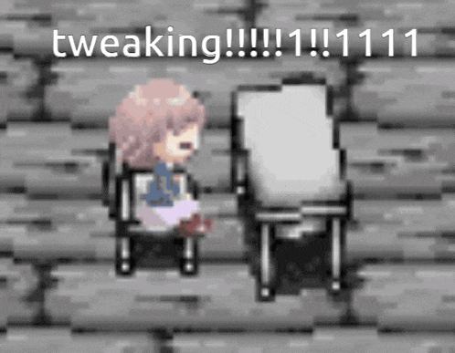 a pixel art of a girl sitting in front of an easel with the words tweaking written on it