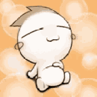 a cartoon character is sitting on the ground with bubbles in the background .
