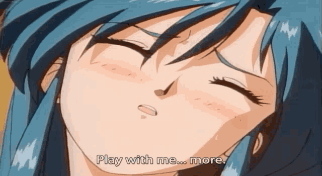 a close up of a woman 's face with the words play with me more
