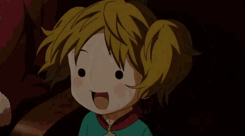 a little girl with blonde hair and pigtails is making a funny face with her mouth open .