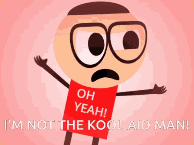 a cartoon character has a red shirt that says oh yeah