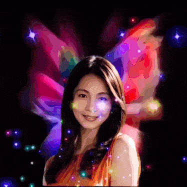 a colorful painting of a woman with a butterfly behind her