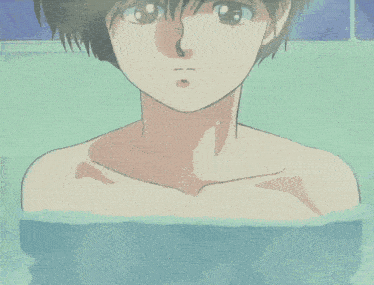 a naked anime girl is taking a bath