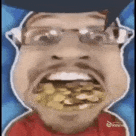 a cartoon of a man with glasses and a cowboy hat eating a bag of popcorn .