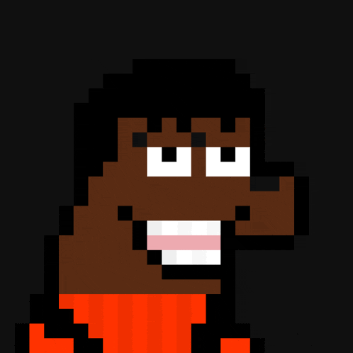 a pixel drawing of a man with a big smile on his face