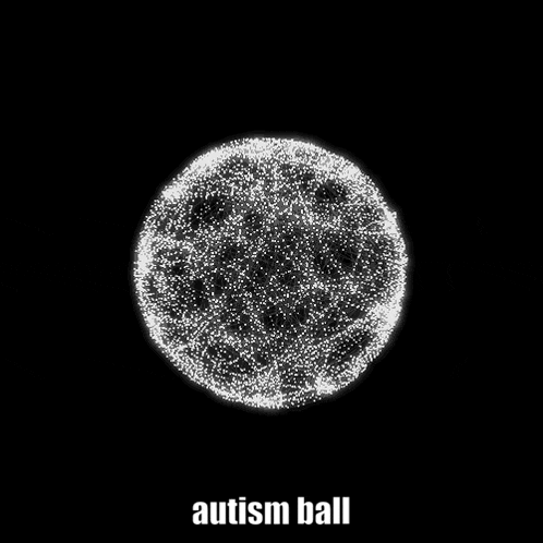 a black background with a white ball and the words autism ball on it