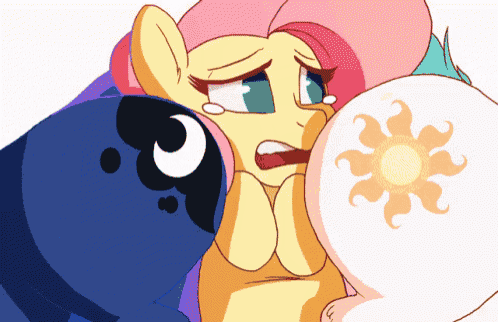a cartoon drawing of a pony with a crescent moon on her back
