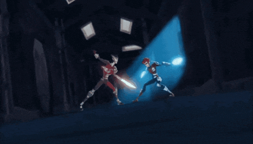 a video game scene with a few characters fighting each other
