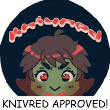 a sticker with a cartoon character and the words `` knived approved '' on it .