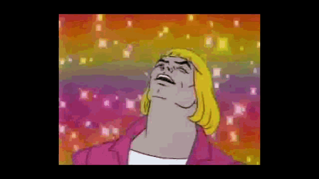 he man from masters of the universe is making a funny face with his eyes closed .