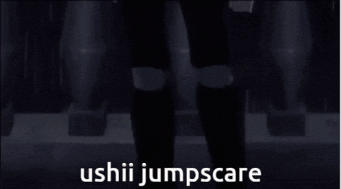 a silhouette of a woman with long hair and the words " ushii jumpscare " below her