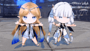 two anime characters are standing next to each other and one of them has the word bilibili written on the bottom