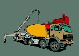 a cement mixer truck with a crane attached to it .