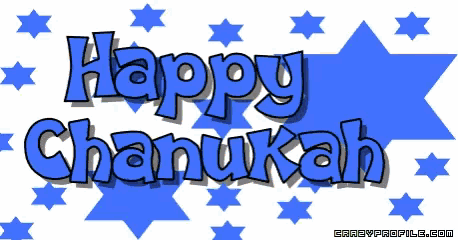 a happy chanukah greeting card with blue stars