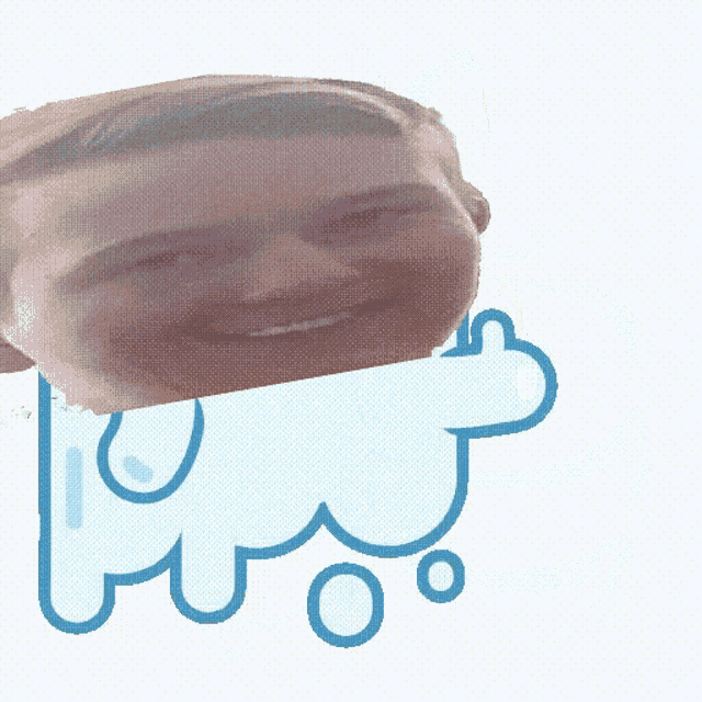 a cartoon drawing of a person 's face with a cloud behind it