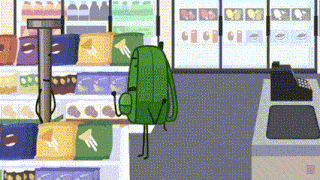 a cartoon character is standing in a grocery store