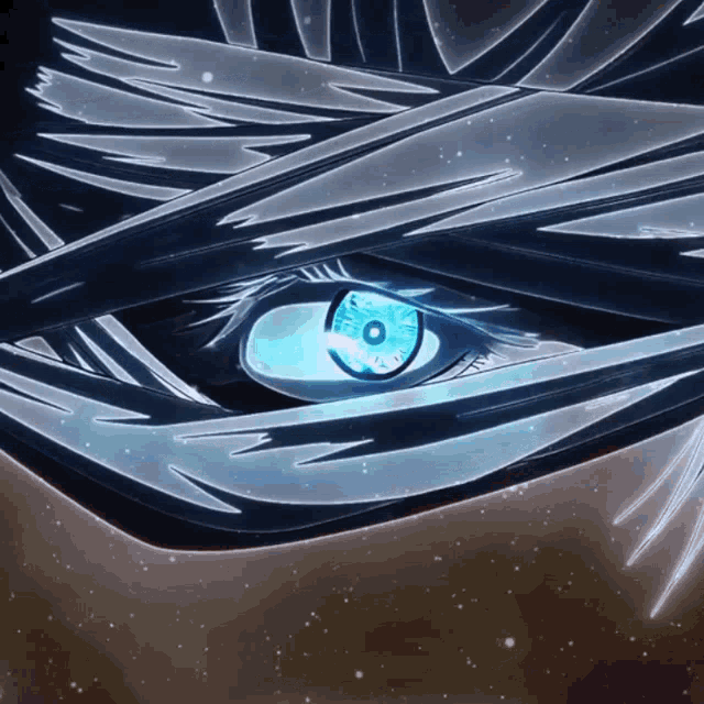 a close up of a person 's eye with a blue glow