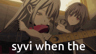 a picture of two anime girls with the words syvi when the in the corner