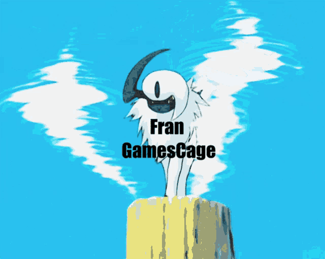 a cartoon drawing of a white animal with the words fran gamescage on it