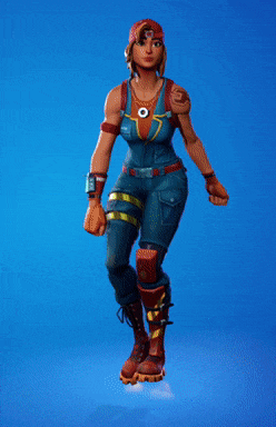a woman in overalls is dancing with her hands in the air
