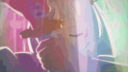 a close up of a woman 's face with a purple background