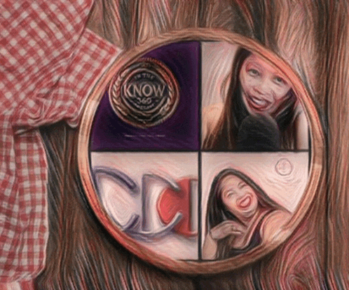 a drawing of a woman in a circle with a know 365 logo