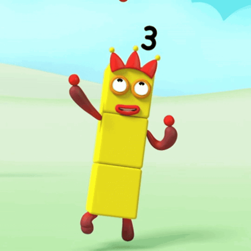a yellow block with a crown and the number 3 on its head