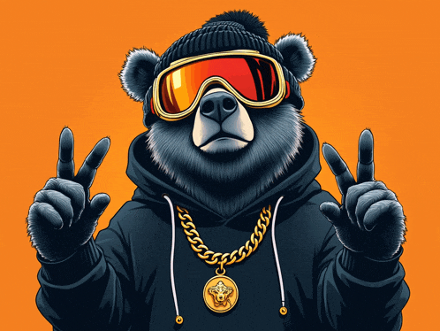 an illustration of a bear wearing a hoodie and goggles