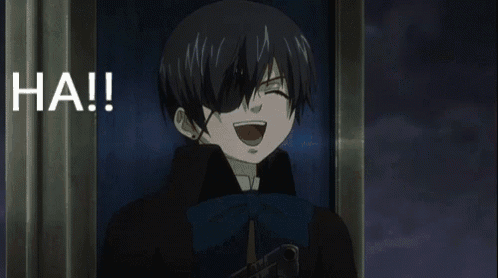 a cartoon character is laughing with the words ha !! behind him
