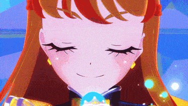 a close up of a cartoon girl 's face with her eyes closed