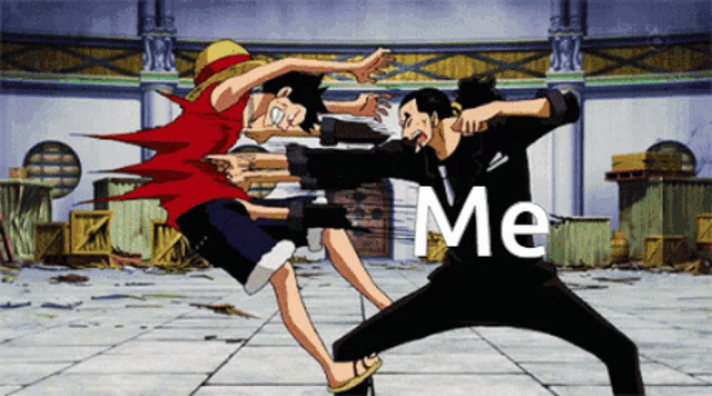 monkey d luffy and sanji are fighting with the word me in the background