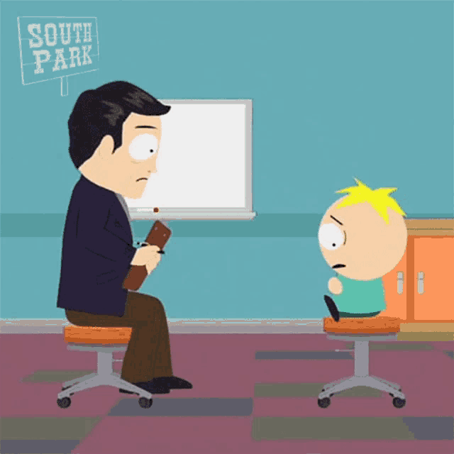 a south park cartoon of a man sitting on a stool