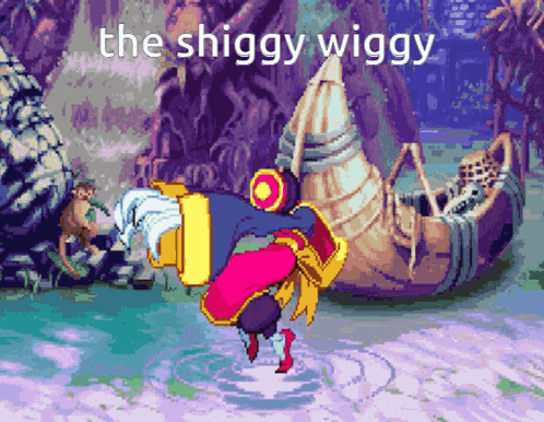 a pixel art of a cartoon character with the words the shiggy wiggy above it