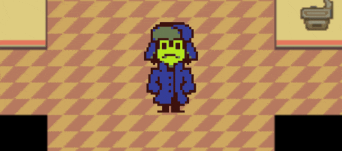 a pixel art drawing of a person with a yellow face