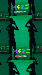 the word starmaker is on a green screen