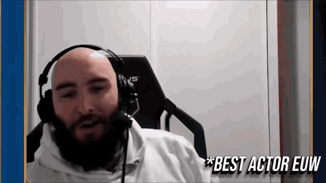 a bald man with a beard is wearing headphones and the words best actor euw are above him