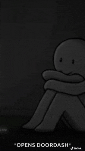 a drawing of a person sitting in the dark with the words opens doordash on the bottom right