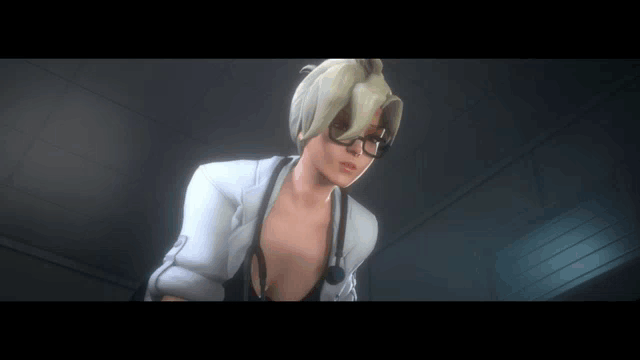 a cartoon of a female doctor with glasses and a stethoscope around her neck