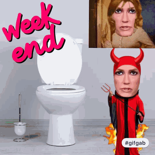 a picture of a toilet with the words week end written above it