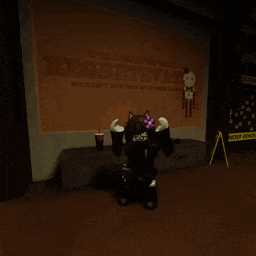 a video game character is standing in front of a sign that says " welcome to the megawatt "