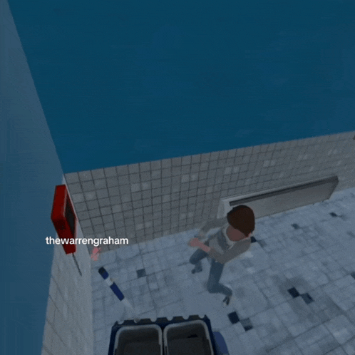 a computer generated image of a person in a bathroom with the name thewarrengraham on the bottom