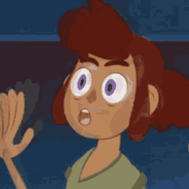 a close up of a cartoon character 's face with two faces .