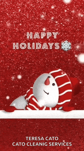 teresa cato cato cleaning services has a christmas card with a snowman