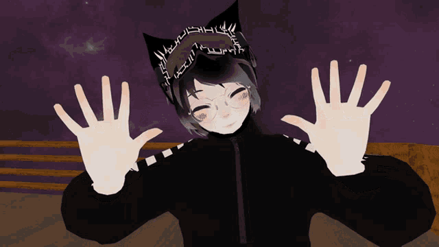 a cartoon character with a cat ear and a wreath on his head