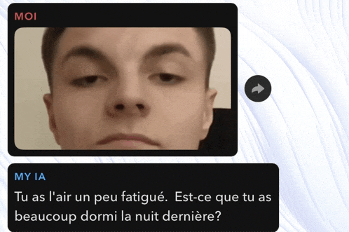a screenshot of a man 's face and a reply from my ia