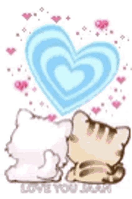 a couple of cats laying next to each other with a heart in the background .